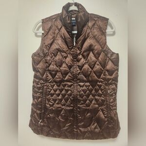 Brown Land's End Vest Cozy Goose Down Satin Quilted Feathers XS 🍂